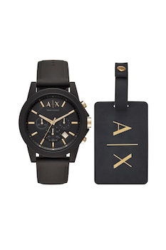 ARMANI EXCHANGE - Set Of Outerbanks Watch With Silicone Strap And Luggage Tag, Fekete