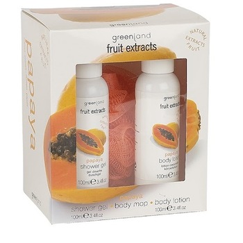 Set cadou, Greenland, cu papaya, gel de dus 100 ml + lotiune de corp 100 ml + burete baie Set cadou, Greenland, cu papaya, gel de dus 100 ml + lotiune de corp 100 ml + burete baie