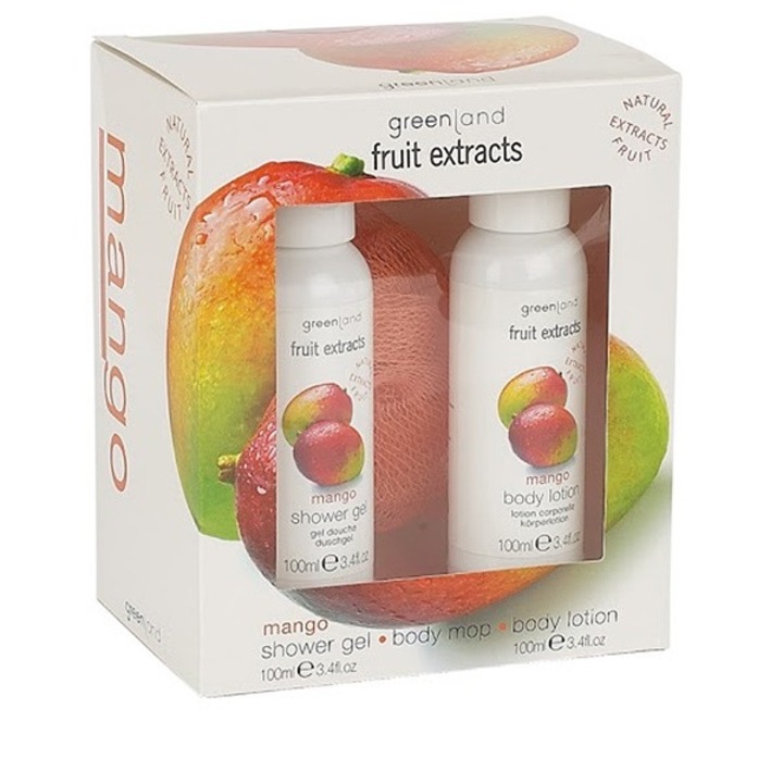 Set cadou, Greenland, cu mango, gel de dus 100 ml + lotiune de corp 100 ml + burete baie