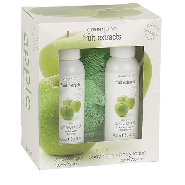 Set cadou, Greenland, cu mar verde, gel de dus 100ml + lotiune de corp 100 ml + burete baie