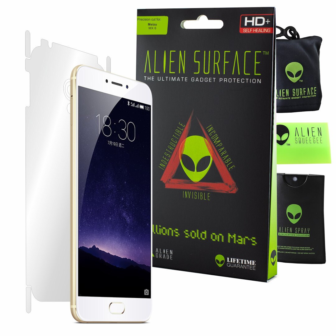 Folie Alien Surface HD, Meizu MX6, protectie spate, laterale + Alien Fiber cadou