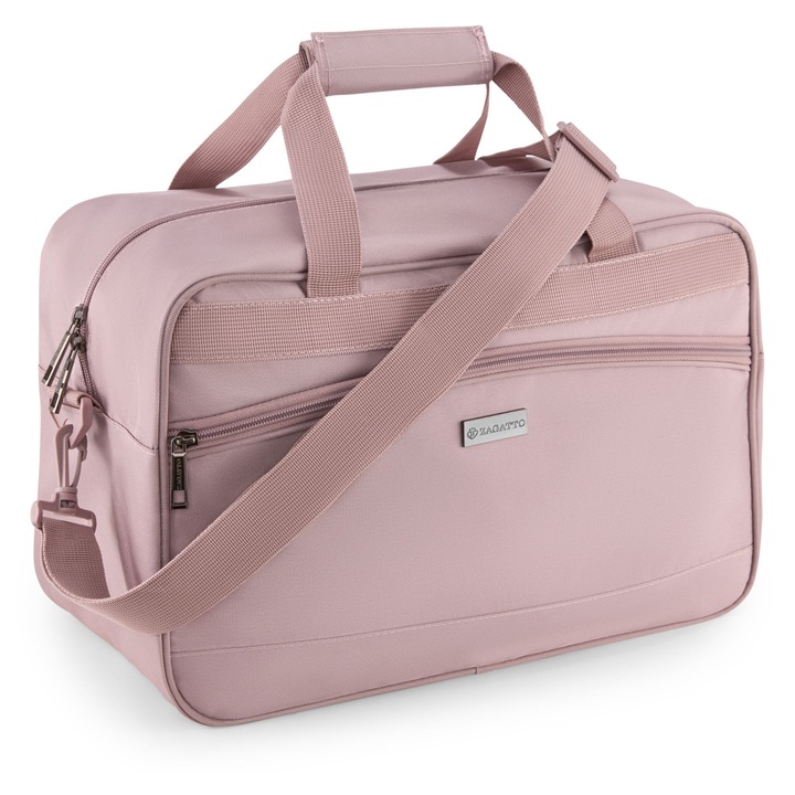 Пътна чанта, Zagatto, Розова, Ръчен багаж 40x20x25 см, Чанта за пътуване със самолет, Съвместима с Wizz Air, Ryanair, Прикрепяща се към количка, Водоустойчива, Капацитет 20L, 10 кг, Регулируема дръжка и презрамка за рамо, ZG1019