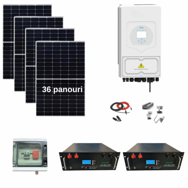 Sistem complet fotovoltaic 16 kw panouri + 15 kw Deye trifazat + 10.24 kw