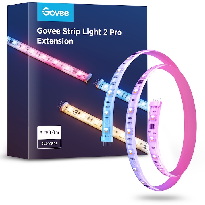 Extensie banda LED RGBIC Govee Strip Light 2 Pro, 1 m lungime, 2700-6500 K, fara adaptor alimentare