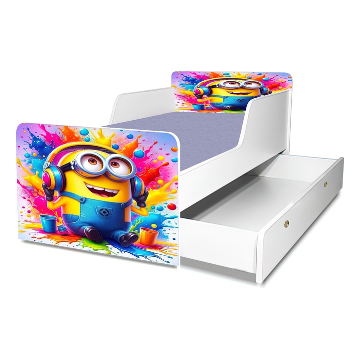 Pat Minion, Patolino, 160x80 cm, multicolor, cu sertar, saltea inclusa