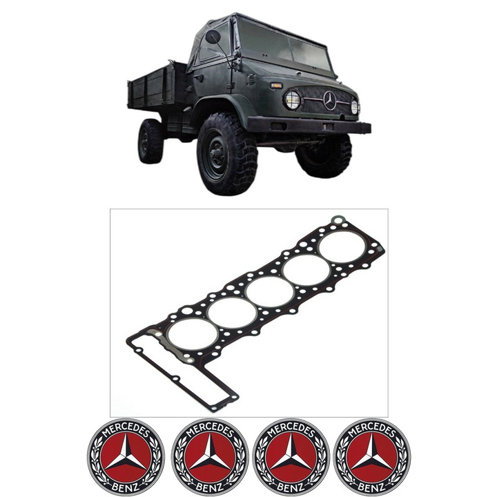 Garnitura chiuloasa MERCEDES-BENZ UNIMOG UX 100H, UX 100M din 1996 KW 80 CP 109 CMC 2874, auto, Elring, 4x Stickere auto cu MERCEDES-BENZ