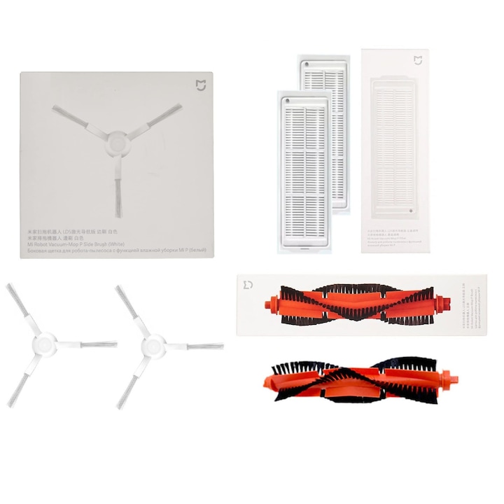 Set 5 Accesorii Aspirator Xiaomi Mi Robot Vacuum Mop Pro, 2 Filtre Hepa, 1 Perie Principală, 2 Perii Laterale, Alb