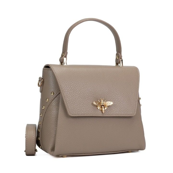 Poseta Fagaras Karin, Geanta Casual din Piele Naturala, Crem, 24.5x12x20cm