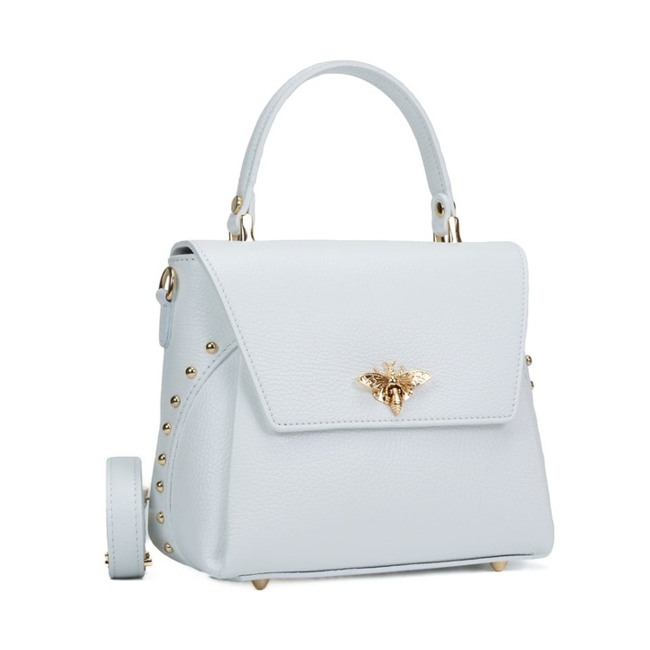 Poseta Fagaras Karin, geanta casual din piele naturala, alba, 24.5x12x20cm