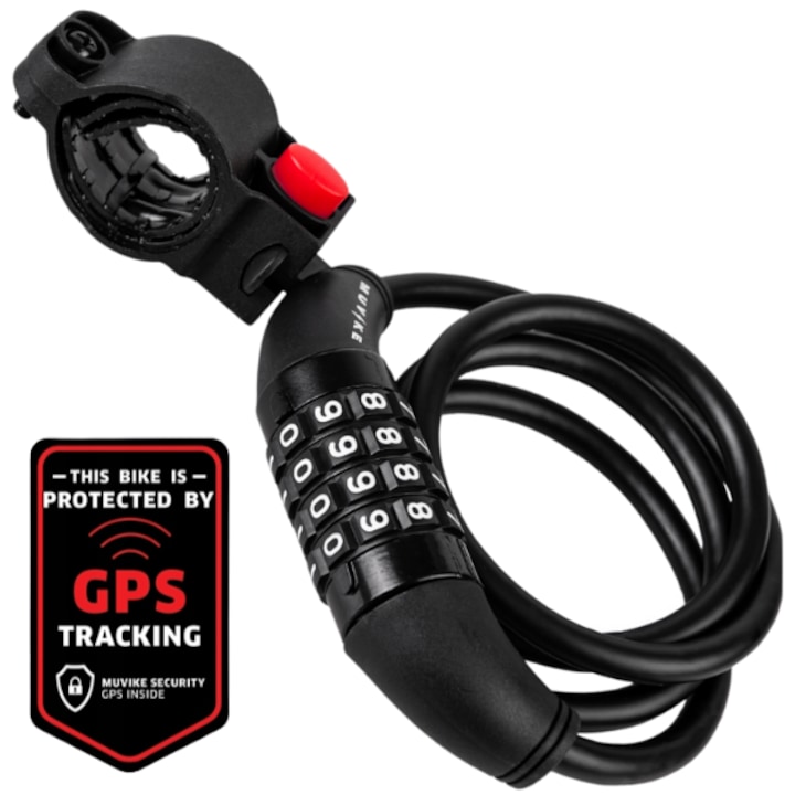 Lacat de bicicleta cu cablu muvike flex 1000/8c cu lacat cu combinatie si suport
