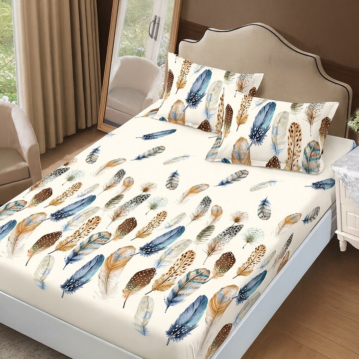 Husa de pat Finet Ralex Pucioasa, 160x200cm + 2 fete perna 50x70cm, elastic, pentru saltele 25cm