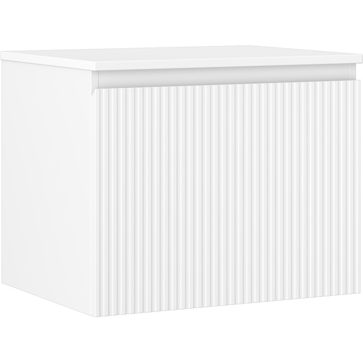 Dulap baie sub chiuveta Mexen Rivel 60 cm cu blat, 1 sertar, canelate, alb mat - 91A20-06047-1-BFC01