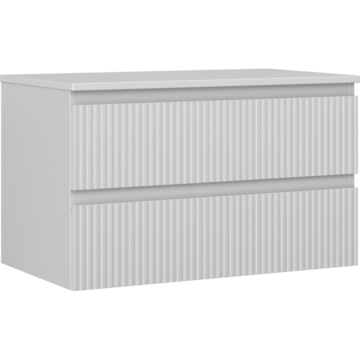 Dulap baie sub lavoar 80 cm cu blat, Mexen, 2 sertare, canelat, gri mat