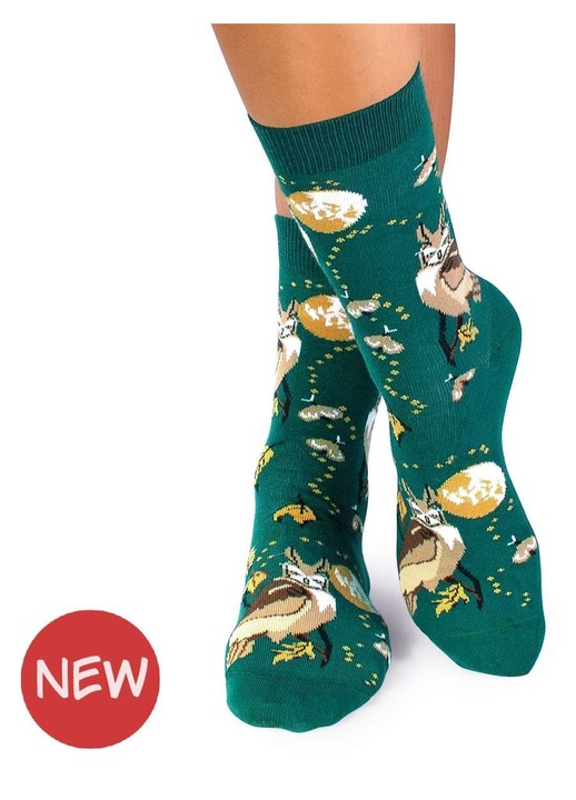 Памучни чорапи Есенни истории Бухал Петролено зелено