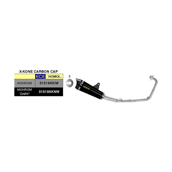 ARROW teljes kipufogórendszer, x-kone vég, rozsdamentes acél, 270mm, 45mm, 2.91kg, Honda CB 125 R-hez