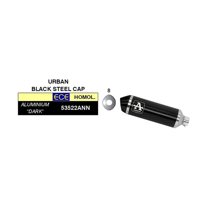 ARROW slip-on kipufogó SYM CruiSym 300-hoz, sötét alumínium, 400mm x 63mm, sötét acél vég, 3.09kg