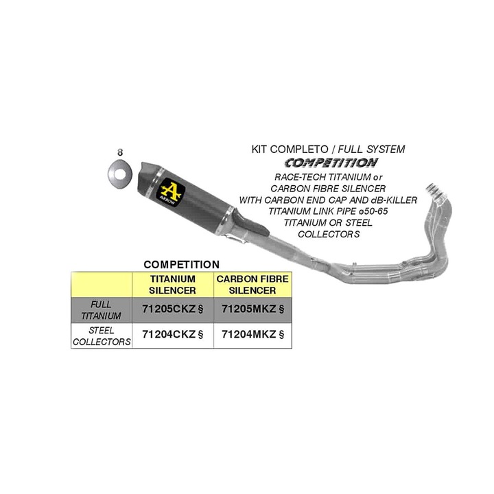 ARROW teljes titán verseny kipufogó Kawasaki ZX-6R-hez, 300mm x 60mm, súly 4.1kg, karbon vég, szürke szín