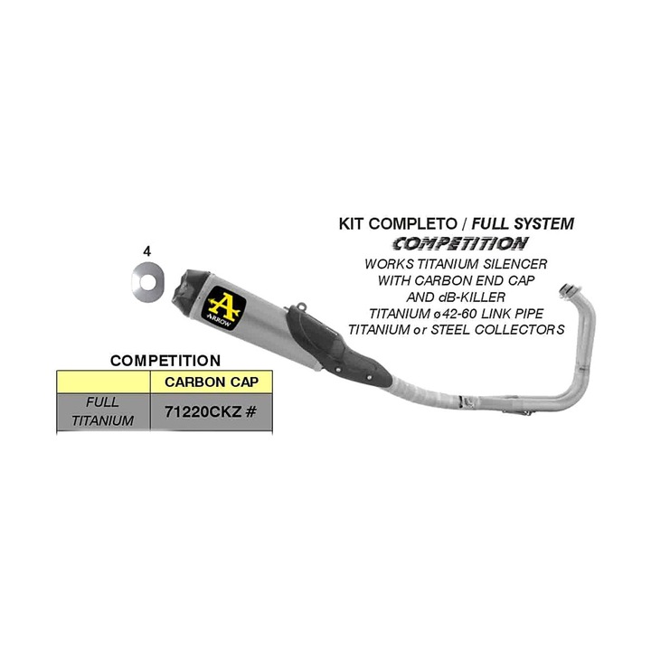 ARROW teljes titán verseny kipufogórendszer Kawasaki NINJA 400-hoz, 350x52mm, súly 3.11kg, karbon vég, szürke