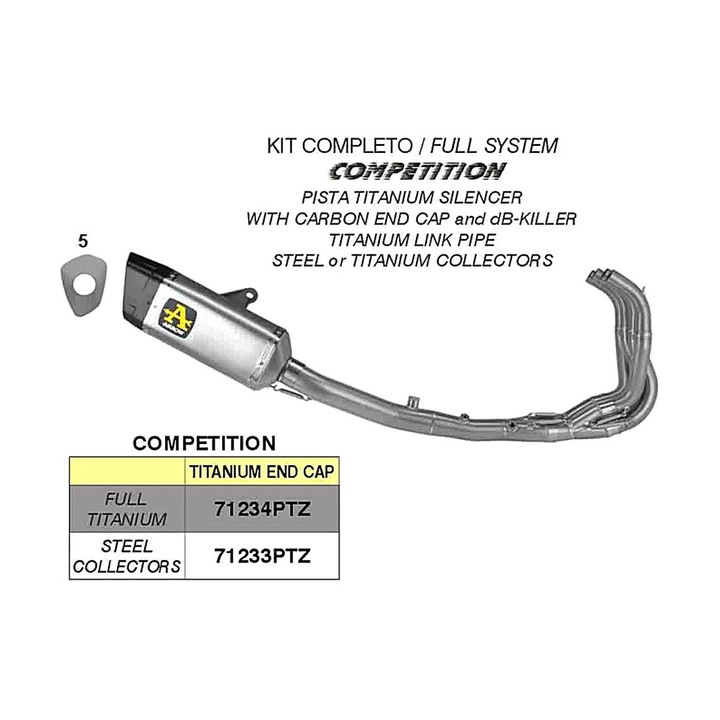 Teljes versenykipufogó ARROW Kawasaki ZX-4R-hez, titán, karbon vég, 250mm x 54mm x 43mm, szürke