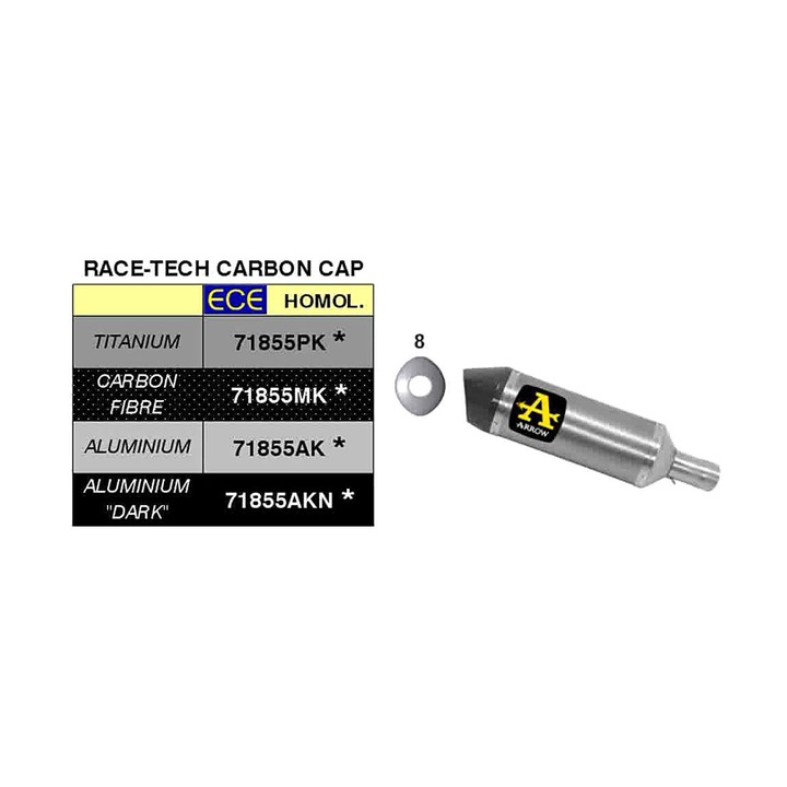 ARROW race-tech karbon slip-on kipufogó, 300mm, 54mm, 50mm, szürke