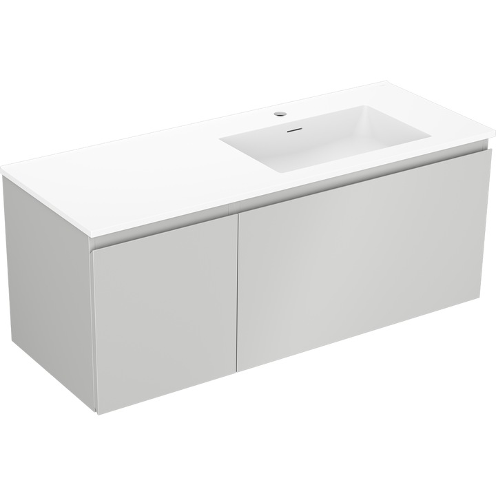 Шкаф за баня Mexen Orio 120 см с мивка Otis, 1 чекмедже, 1 врата, сив мат/бял мат, окачен