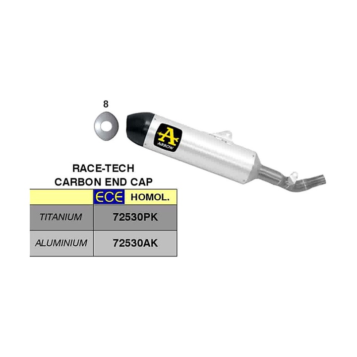 ARROW race-tech slip-on kipufogó alumínium karbon véggel, 400x35mm, 3.37kg, szürke