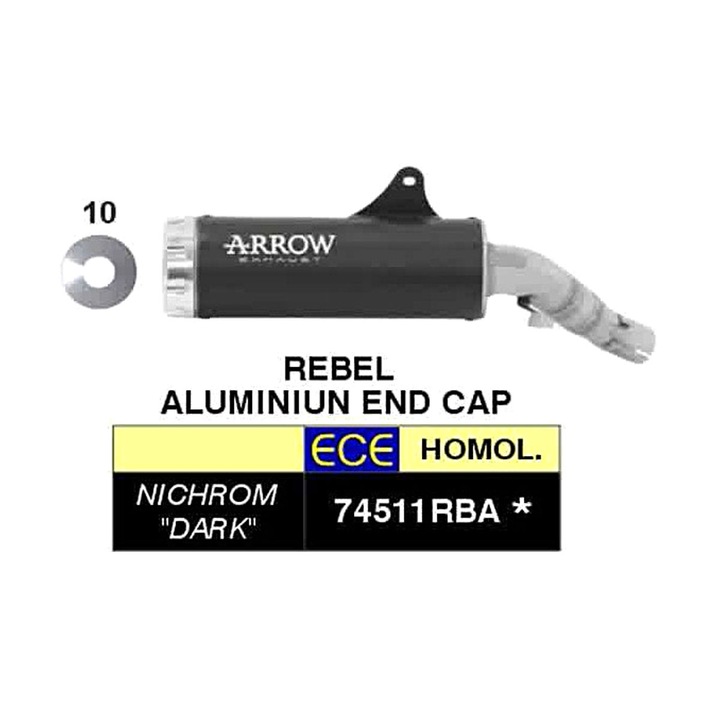 ARROW slip-on kipufogó Honda CMX 1100 Rebelhez, sötétített acél, polírozott alumínium vég, 300x43mm, 2.79kg