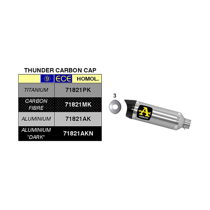 ARROW Thunder Slip-On kipufogó, sötét alumínium, karbon véggel Honda CB 650 F-hez, 270mm, 54mm x 50mm, 1.93kg