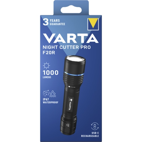Lanterna Varta Night Cutter Pro F20R, 1000 lm, 5 niveluri de lumina, 200 m gama fasciculului, IP67