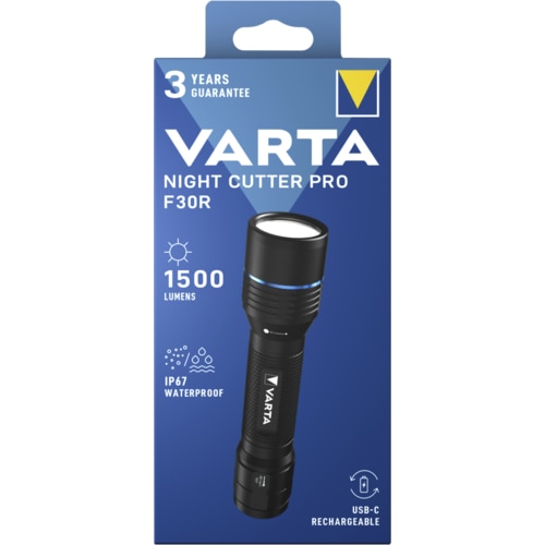 Lanterna Varta Night Cutter Pro F30R, 1500 lm, 5 niveluri de lumina, 280 m gama fasciculului, IP67