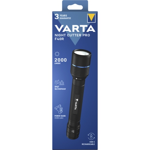 Lanterna Varta Night Cutter Pro F40R, 2000 lm, 5 niveluri de lumina, 350 m gama fasciculului, IP67