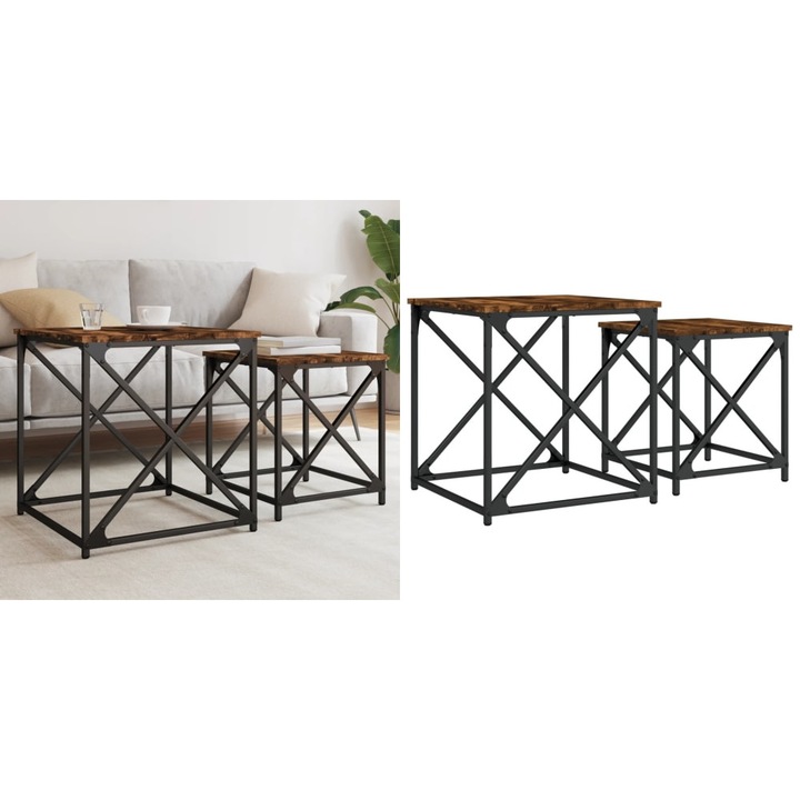 Mese suprapuse de cafea, 2 buc, stejar afumat, lemn prelucrat