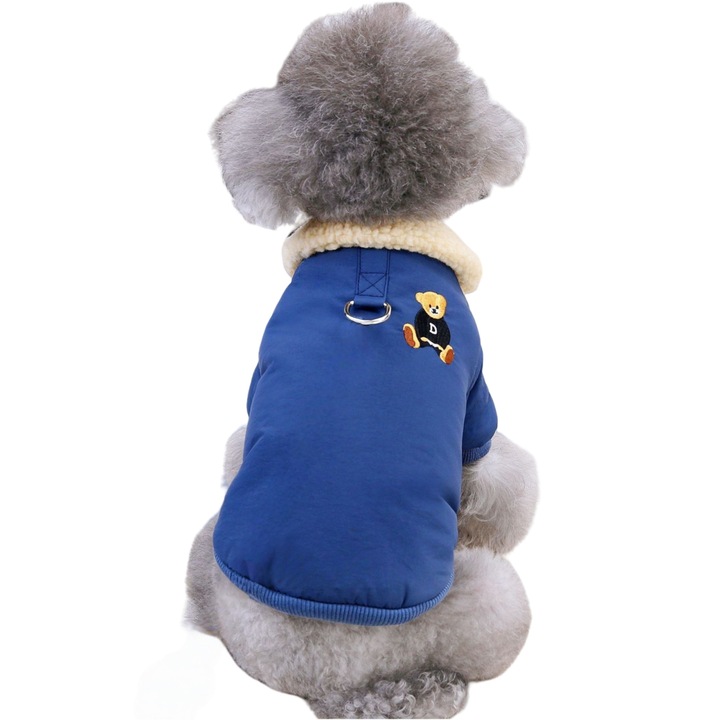 Geaca flausata pentru animale de companie, DOG-05, bleumarin, 2XL