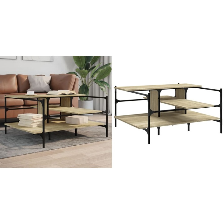 Masuta de cafea, stejar sonoma, 100x100x48, 5 cm, lemn prelucrat