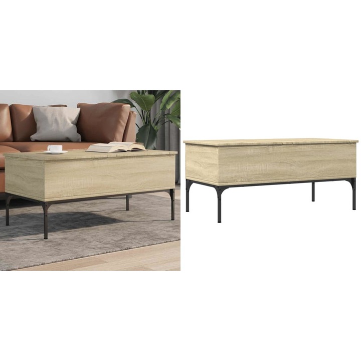 Masuta cafea stejar sonoma 100x50x45 cm lemn prelucrat si metal