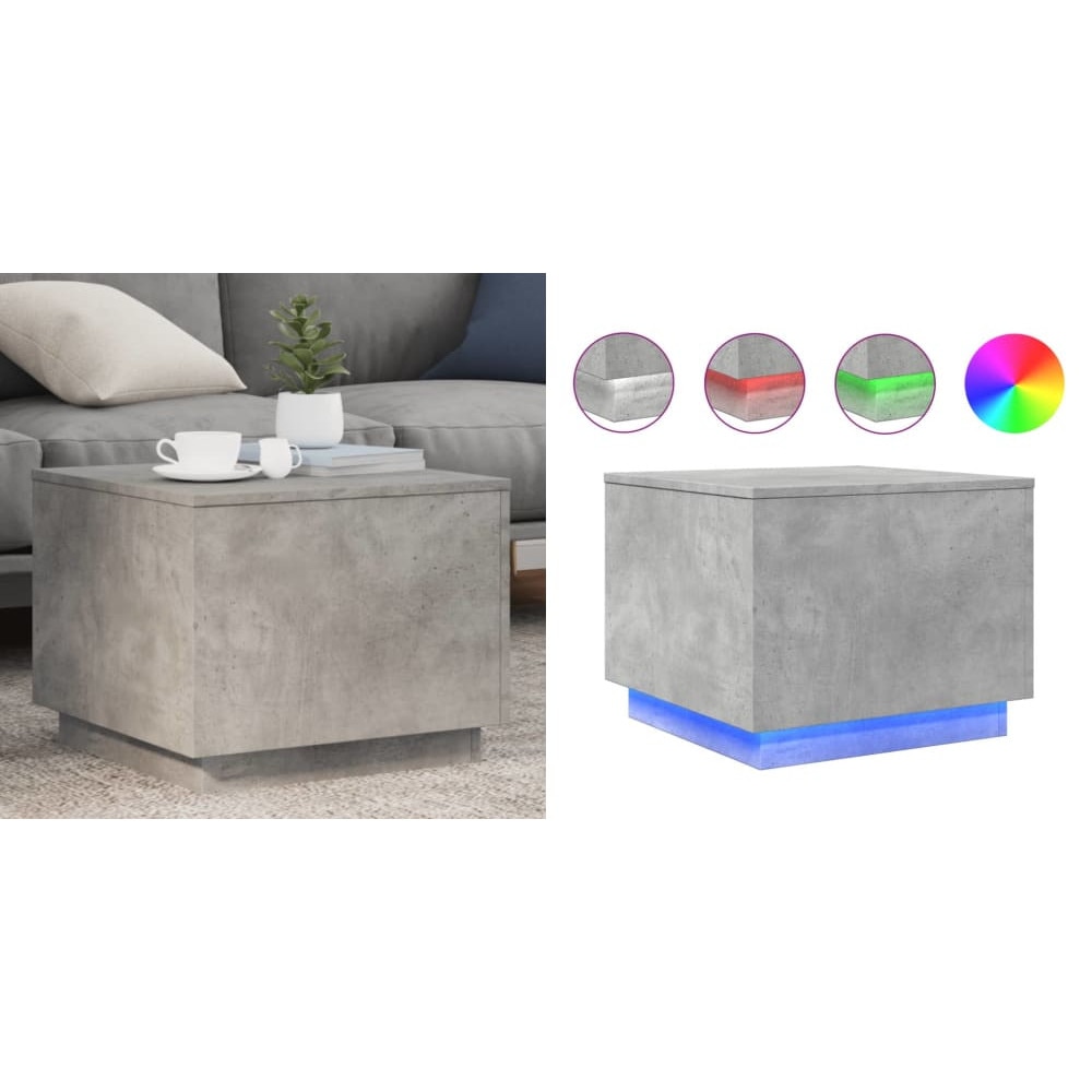 Masuta de cafea cu lumini LED, gri beton, 50x50x40 cm - eMAG.ro