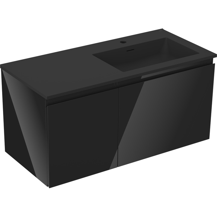Dulap baie Mexen Orio 100 cm cu lavoar Otis dreapta, 1S, 1D, negru lucios/mat negru - 91A13-10047-3-BBFF70-W18P71