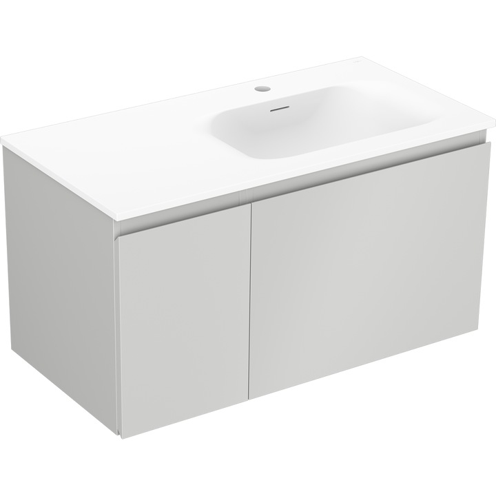 Dulap baie Mexen Orio 90 cm cu chiuveta Vela dreapta, 1S, 1D, gri mat/alb mat, suspendat, 90x47x46,5cm