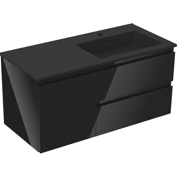 Mexen Orio dulap baie 100 cm cu lavoar Otis dreapta, 2S, 1D, negru lucios/negru mat - 91A13-10047-3-BBFFF70-W18P71