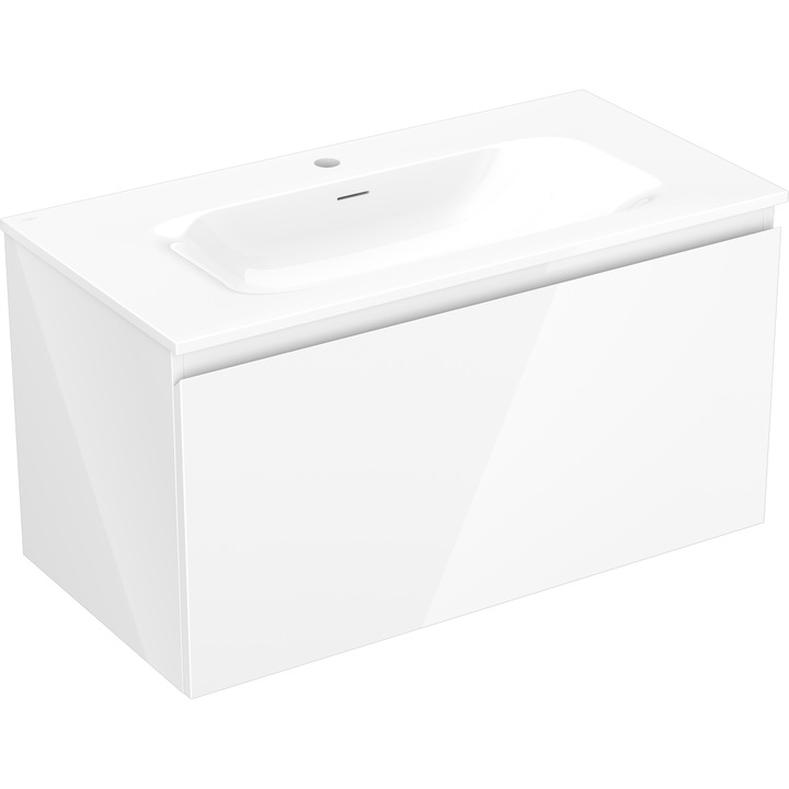 Dulap baie suspendat Mexen Orio 90 cm cu lavoar Vela, alb lucios, 1 sertar, 90x47x46,5cm