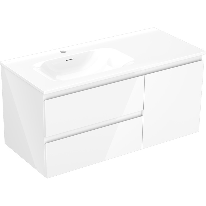 Mexen Orio dulap baie 100 cm cu chiuveta Vela stanga, 2S, 1D, alb lucios - 91A13-10047-3-BBFFF00-W23L00