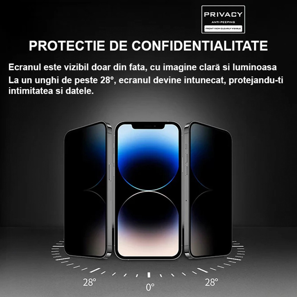 Folie Privacy Pentru Apple iPhone 16 PRO MAX HEYBINGO, din Sticla Securizata Duritate 9H