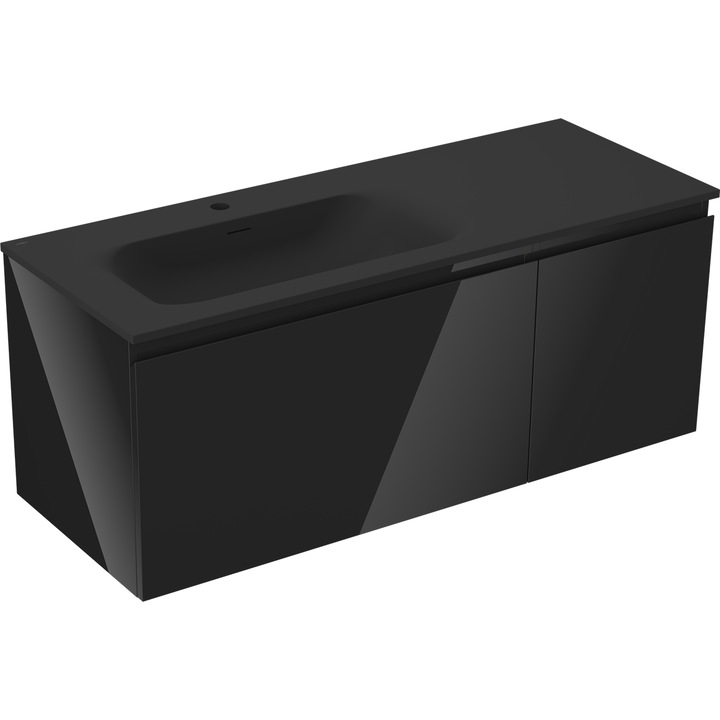 Mobilier de baie Mexen Orio 120 cm cu lavoar Vela stanga, 1S, 1D, negru lucios/mat negru - 91A13-12047-3-BBFF70-W23L71