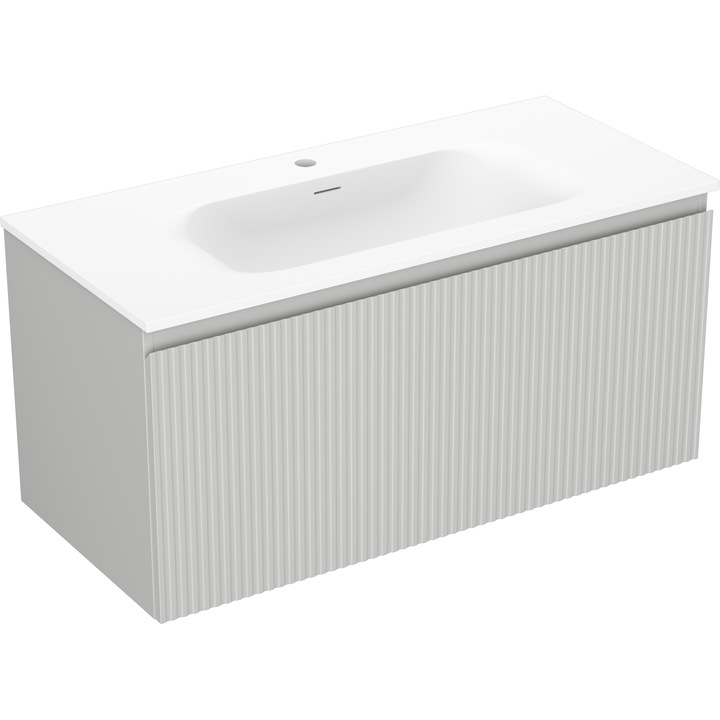 Dulap baie Rivel, 100 cm, 1 sertar, gri mat/alb mat, suspendat