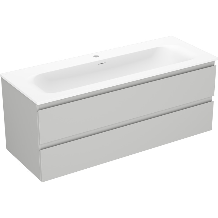 Dulap baie Mexen Orio 120 cm, cu chiuvetă Vela, 2 sertare, gri mat/alb mat