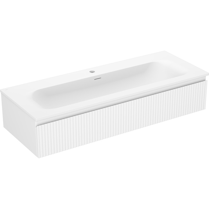 Dulap baie suspendat Mexen Rivel 120 cm cu chiuveta Vela, 1 sertar, alb mat, 120x23,5x46,5cm