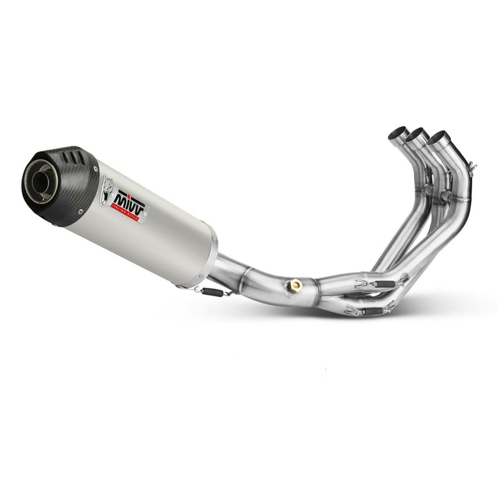 Esapament complet MIVV Oval din titan pentru motociclete, caracteristici sportive, culoare titan, greutate 4.10kg