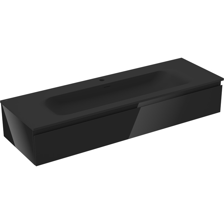 Dulap Mexen Orio pentru baie 140 cm cu lavoar Vela, 1 sertar, negru lucios/negru mat - 91A10-14023-1-BF70-W23M71