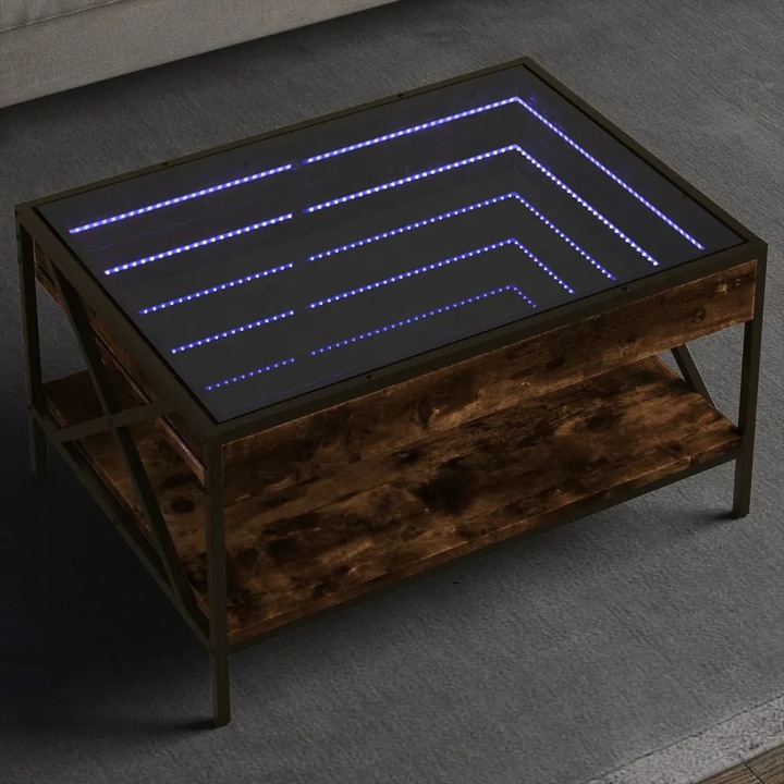 Masuta de cafea cu LED infinity, stejar fumuriu, 70x50x38 cm - eMAG.ro