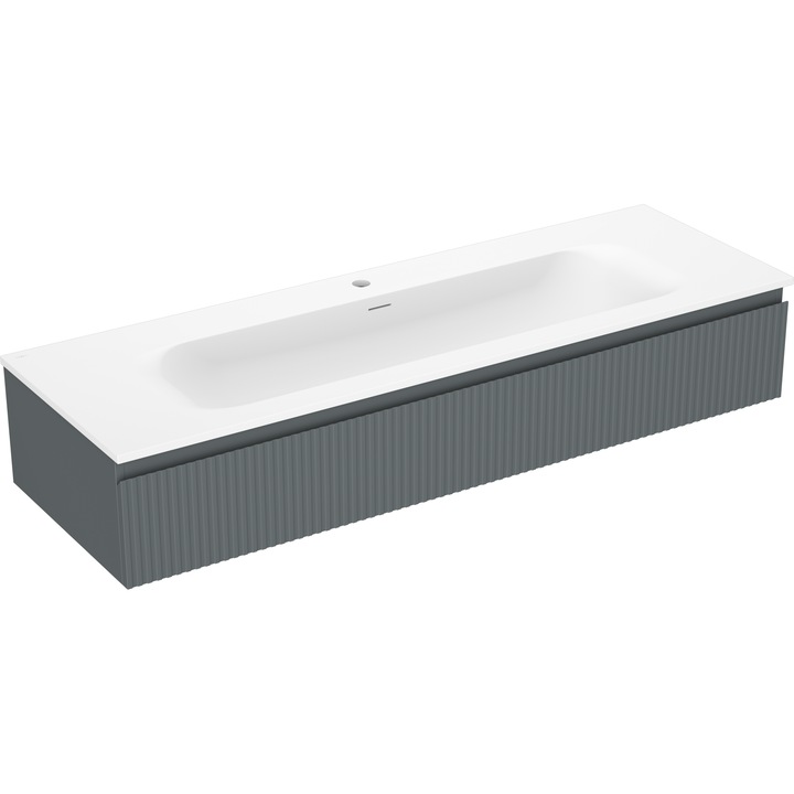 Dulap suspendat Mexen Rivel 140 cm cu chiuveta alba, 1 sertar, grafit mat